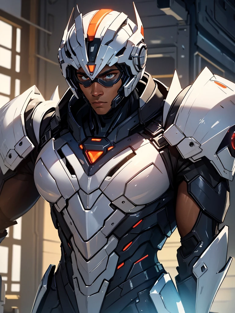 male futuristic bodybuilder scientist using a mechanical armor, super strong, portrait, closeup, best quality,4k,8k,highres,masterpiece:1.2,ultra-detailed,realistic,photorealistic,photo-realistic:1.37,HDR,UHD,studio lighting,ultra-fine painting,sharp focus,physically-based rendering,extreme detail description,professional