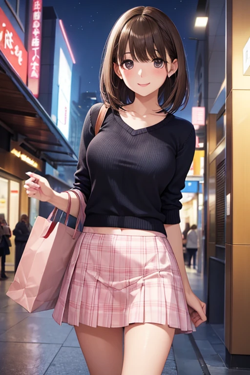 anegasaki nene、Shiny brown hair, short hair, (Beautiful brown eyes、Sparkling eyes, Fine grain)、smile、Super detailedな目、Very detailed顔, Very detailed目,

(masterpiece:1.3, Highest quality, 超High resolution, Super detailed), 
very cute and beautiful girl,(Very exquisite beautiful face and eyes),
(smile:1.2),blush,shy,View your viewers,(Red argyle sweater),Cowboy Shot,BREAK (White and pink checkered skirt),
Standing in front of the hotel entrance in the modern capital,night,carrying a tote bag,
(Highest quality,masterpiece),Absurd,High resolution,Very detailed,Very detailed,32K,8k resolution,
Intricate details,Movie Scenes,Detailed Background,alone,Dynamic Angle,Realistic,