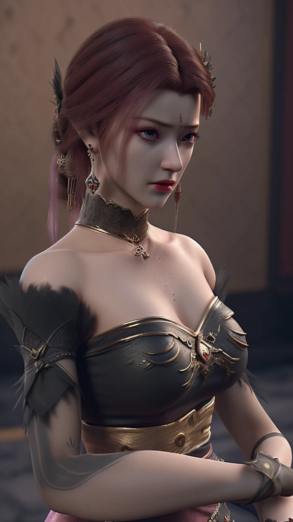 Best Quality, Masterpiece, Ultra High Resolution, (Realisticity: 1.4), Original Photo, 1girl, Pink Off-the-Shoulder, Cinematic Lighting, donghua dresses, wrapped evil
