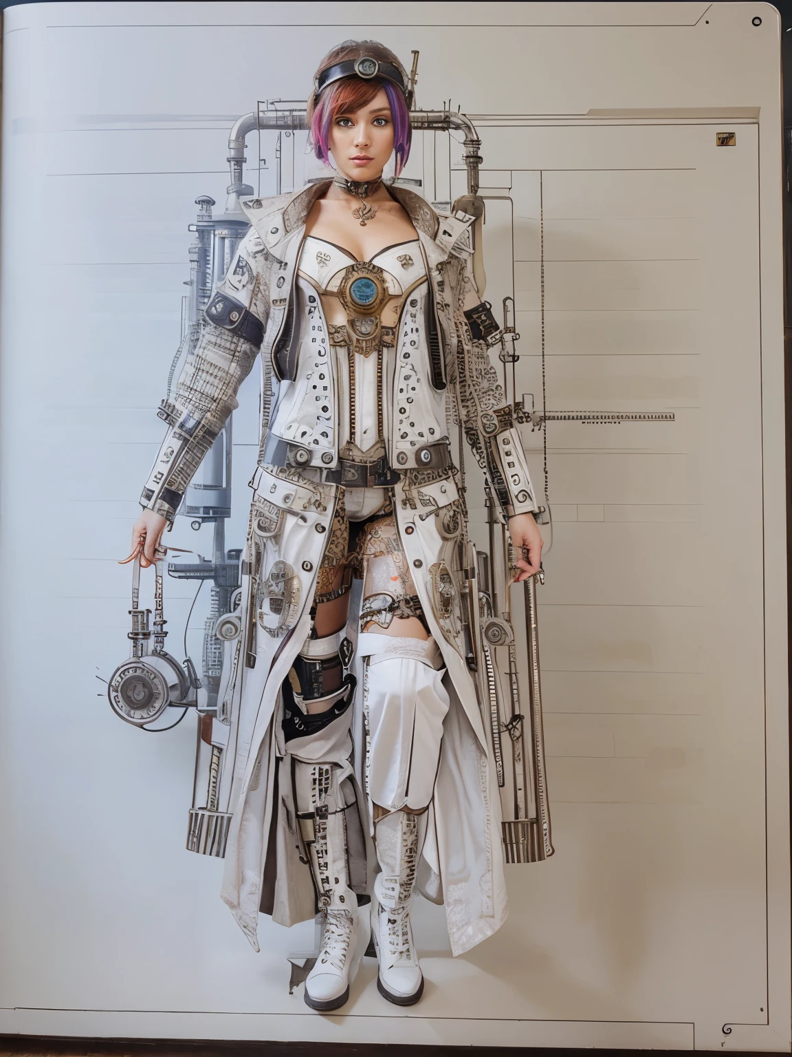 Make futuristic version using steampunk themes and very vivid colors