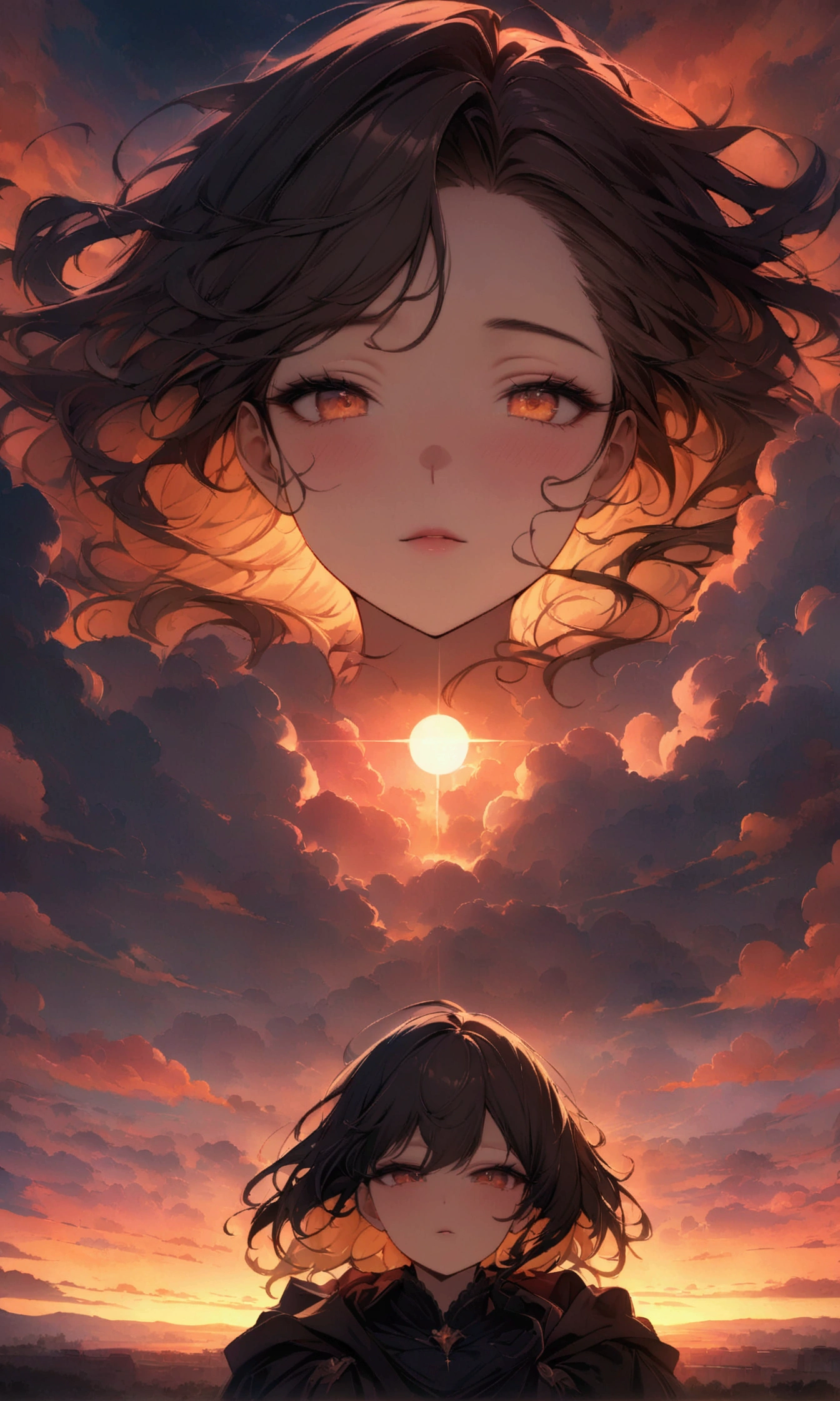 ((masterpiece, Highest quality, High resolution)), ((Highly detailed CG integrated 8K wallpaper)), There is a plane flying in the sky at sunset, Cloudy sunset, The sun rising in the sky is strong, moody Sunset in the background, It's an orange-tinted sky outside, Sunset under cloudy sky, sky setting, Sunset in the background, dusk Sunset in the background, It's sunset, Sunset in the background, Background Sky, Background Sky, Dramatic Sky