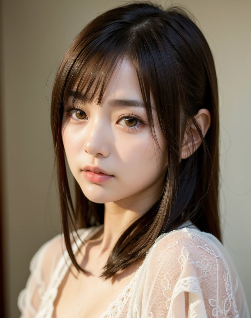 best quality, face focus, soft light, ultra high res, (photorealistic:1.4), RAW photo,
1japanese girl, solo, cute, (pupil, lights in the eyes),  detailed beautiful face, (small chest),(high resolution detail of human skin texture),
(long hair),
indoor,
Damask Shirt Dress,
(portrait)
