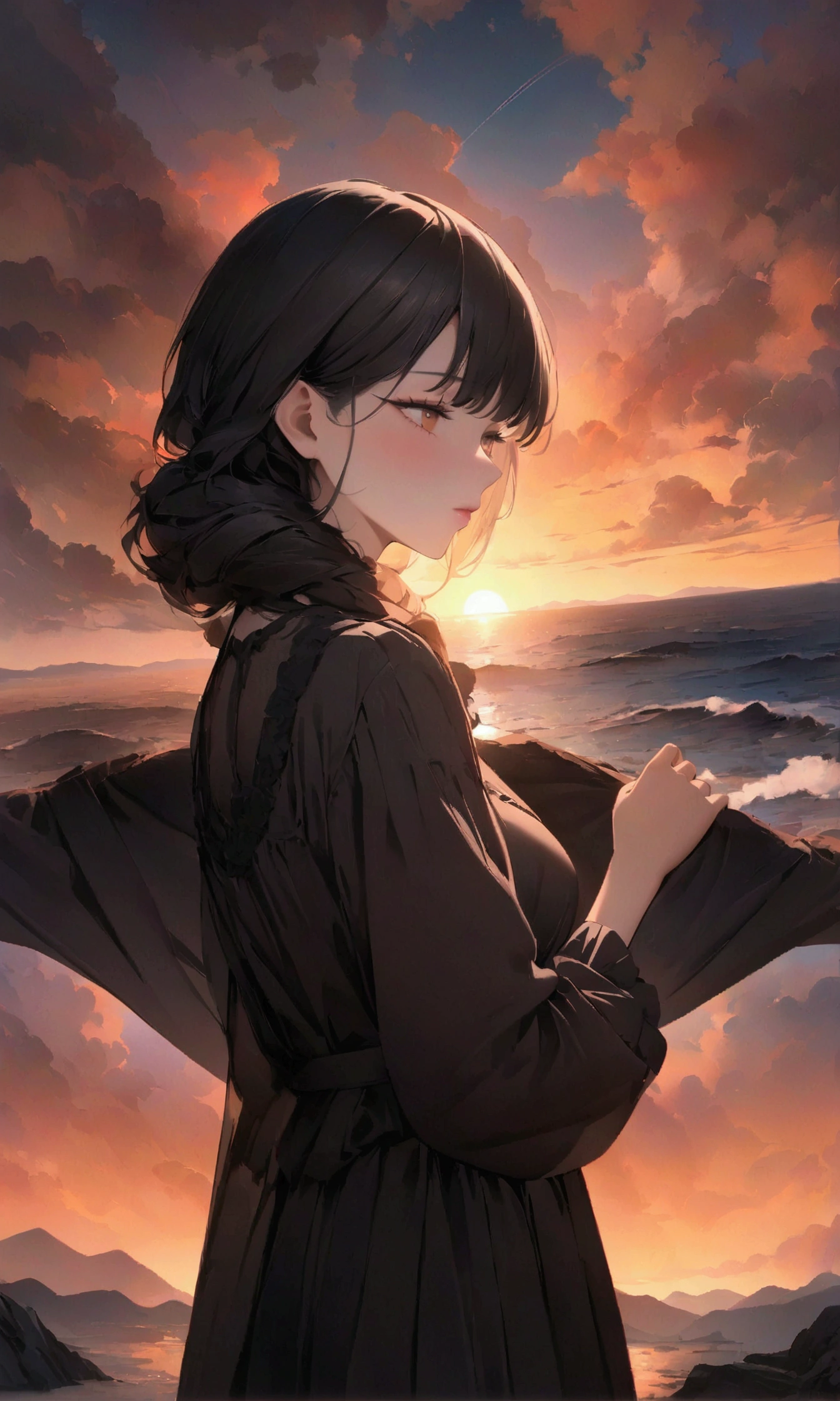((masterpiece, 最高quality, High resolution)), ((非常に精細なCG統合8kwallpaper)), There is a plane flying in the sky at sunset, Cloudy sunset, The sun rising in the sky is strong, moody Sunset in the background, It's an orange-tinted sky outside, Sunset under cloudy sky, sky setting, Sunset in the background, dusk Sunset in the background, It's sunset, Sunset in the background, Background Sky, Background Sky, Dramatic Sky,quality\(8k,非常に精細なCGユニットのwallpaper, masterpiece,High resolution,top-quality,top-quality real texture skin,Surreal,Increase the resolution,RAW Photos,最高quality,Very detailed,wallpaper,Cinema Lighting,Ray-tracing,Golden Ratio\),(Long Shot),landscape,