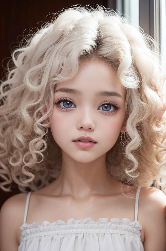 Inside Out 2 white emotion with curly hair and brown eyes and slim