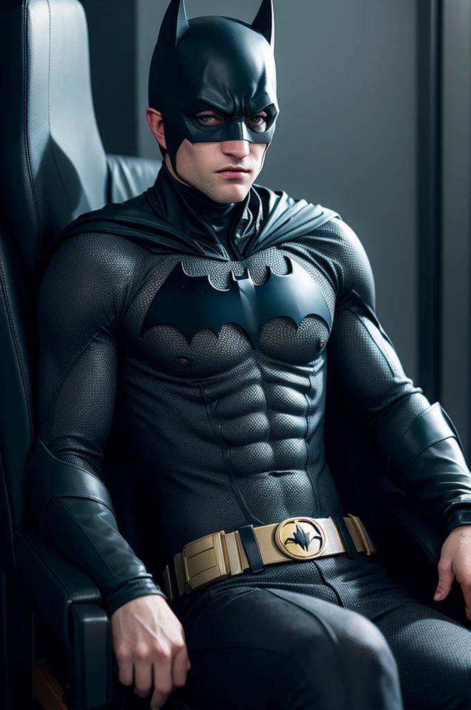 Batman Robert Pattinson sitting in a gaming chair bust photo