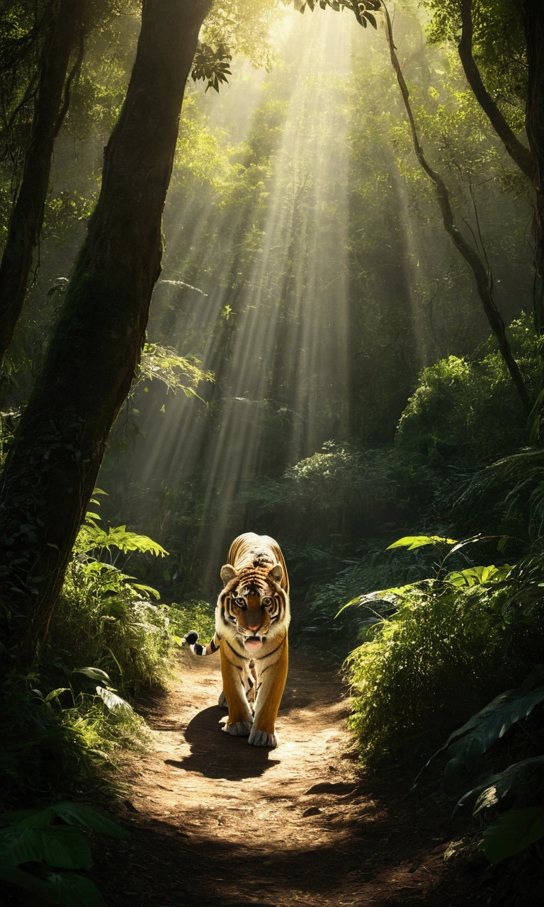 Highest quality,Very detailed,Realistic:1.37,Tiger,forest,Two Girls,Lush greenery,wood々Sunlight shining through,Fascinating landscape,Majestic,impressive,violent,Sleek black stripes,Sharp Eye,Graceful Movement,Powerful muscles,Predators in their natural habitat,intense,Wild beauty,Rich texture,Immersive atmosphere,Masterpieces of nature,Majestic,raw energy,Speckled sunlight,hidden depth,Mysterious Shadow,Rustling of leaves,Golden rays,Harmony with Nature,Seamless blending,explore,longing,Awe-inspiring,Howl of the Wild,Adventure awaits,An unforgettable experience