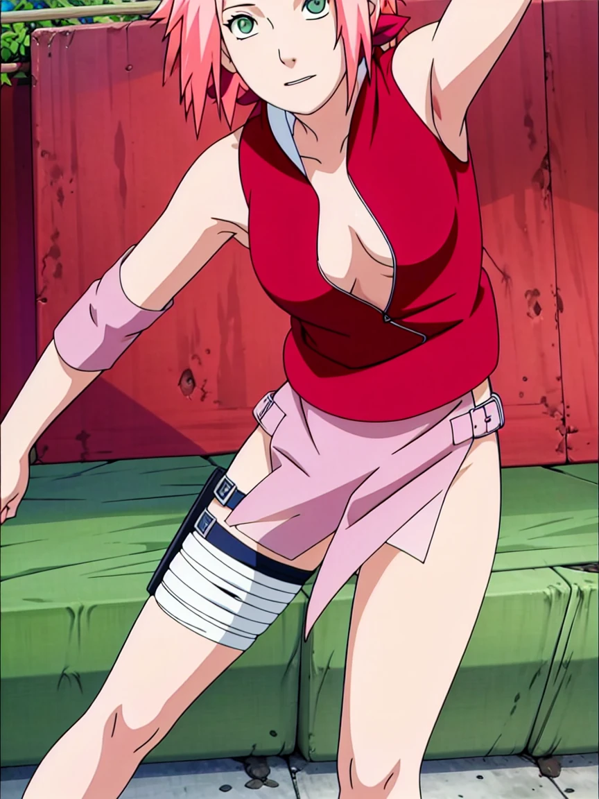 Sakura Haruno nude,wide hips,abdomen,sexy ,Show your armpits,jump,On the tree,IPST, naked,Torn shirt,blushing,sexually aroused, In the forest,open shirt,nipple,pink nipples,full body