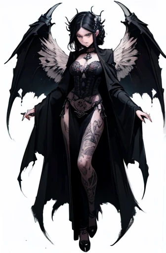 (tattoo sketch), (angel), (gothic), (dark), (horror), (Art Nouveau style), (neo-traditional tattoo style), (safe for work), (full body), (horror), (blood), (terror), (demon).