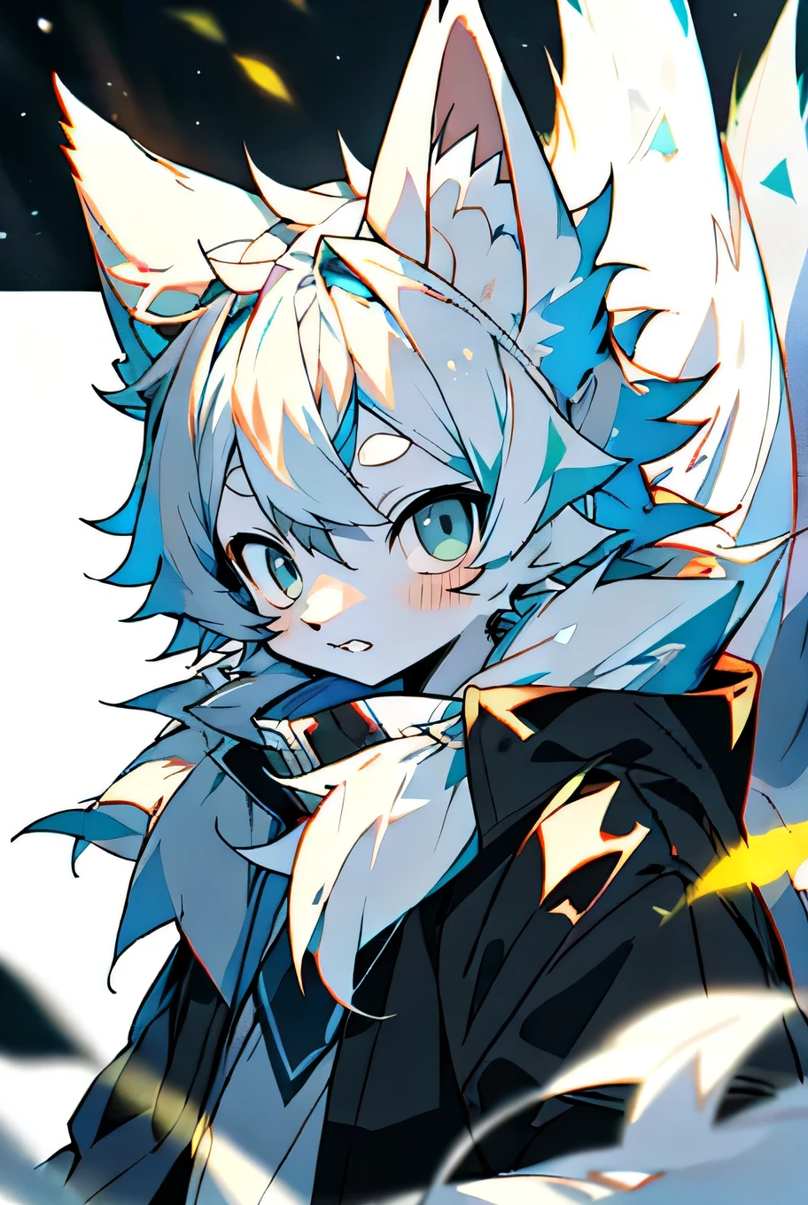 Depth of Field,Perfect lighting,Light Particles,(best quality),(Top quality)(masterpiece),(Extremely detailed),arctic fox,White fur,White ears,concentrated,Sharp eyes,blue eyes,hairy,Common,arctic fox,White,hairy,Shirao,Long Tail,White hair,front