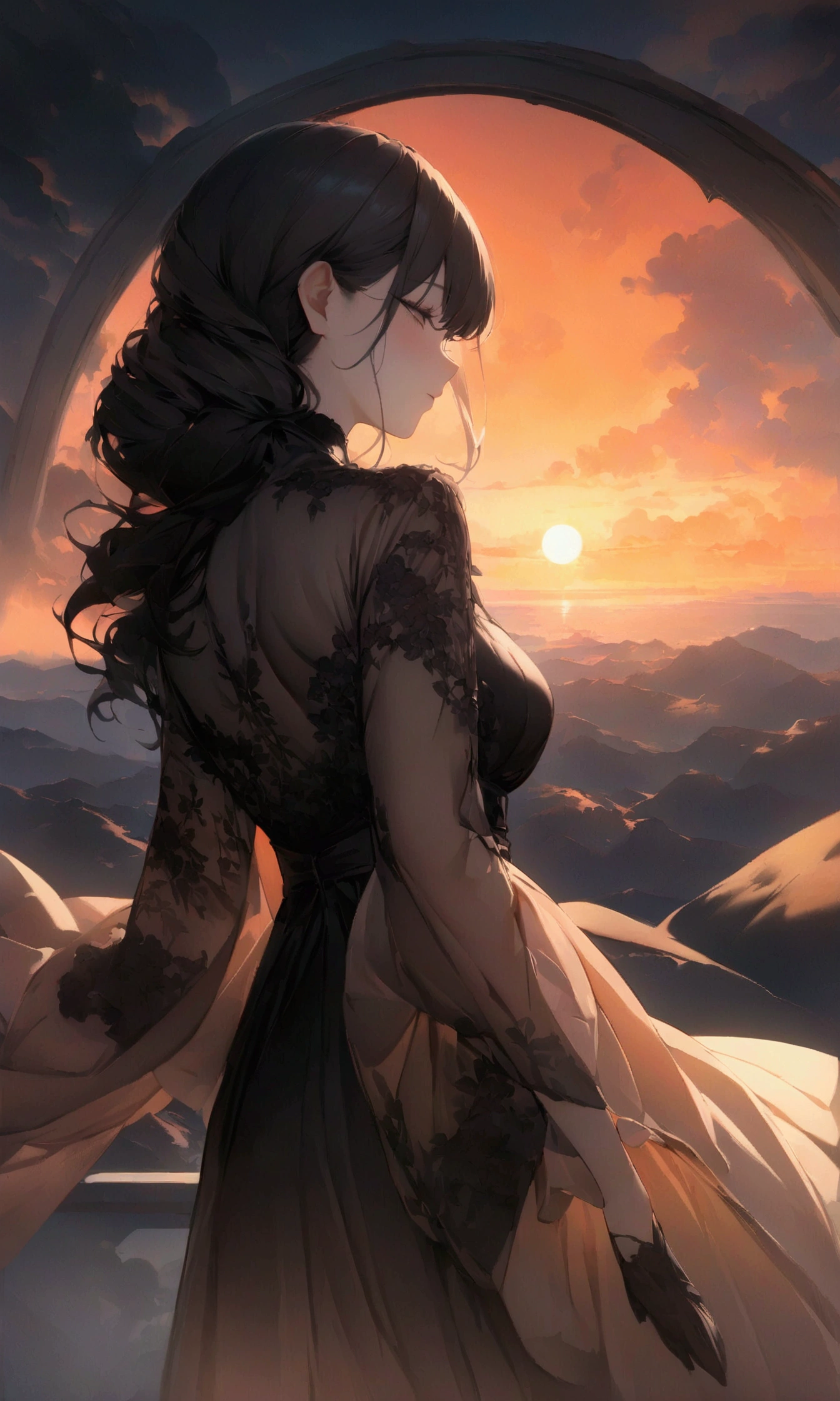((masterpiece, 最高quality, High resolution)), ((非常に精細なCG統合8kwallpaper)),  Cloudy sunset, The sun rising in the sky is strong, moody Sunset in the background, It's an orange-tinted sky outside, Sunset under cloudy sky, sky setting, Sunset in the background, dusk Sunset in the background, It&#39;s sunset, Sunset in the background, Background Sky, Background Sky, Dramatic Sky,quality\(8k,非常に精細なCGユニットのwallpaper, masterpiece,High resolution,top-quality,top-quality real texture skin,Surreal,Increase the resolution,RAW Photos,最高quality,Very detailed,wallpaper,Cinema Lighting,Ray-tracing,Golden Ratio\),(Long Shot),landscape,