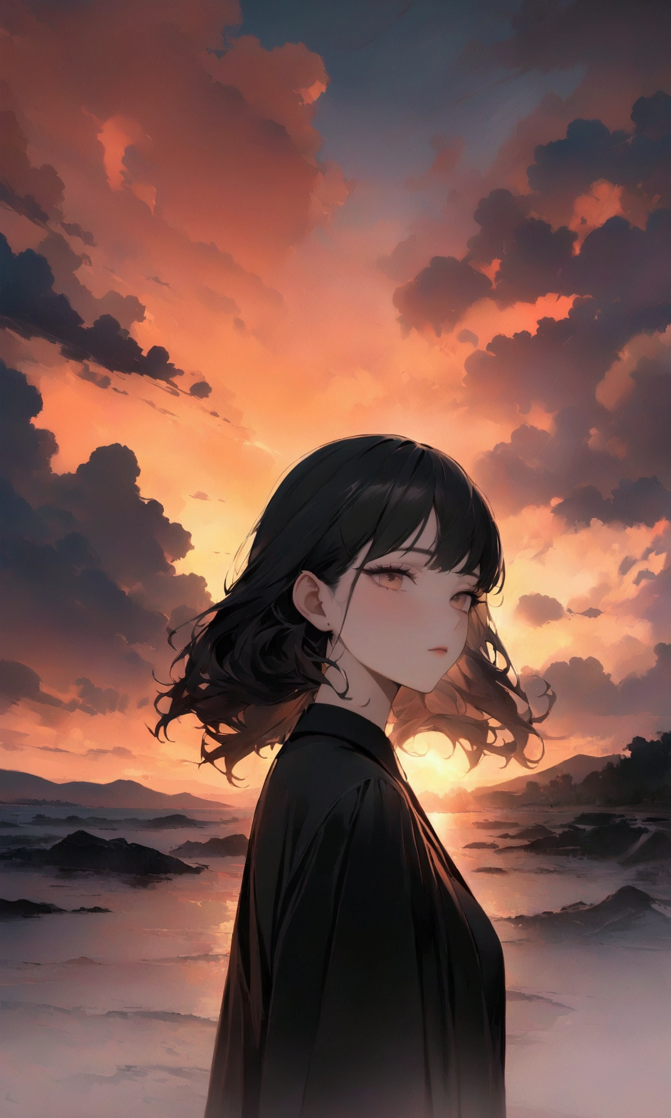 ((masterpiece, 最高quality, High resolution)), ((非常に精細なCG統合8kwallpaper)),  Cloudy sunset, The sun rising in the sky is strong, moody Sunset in the background, It's an orange-tinted sky outside, Sunset under cloudy sky, sky setting, Sunset in the background, dusk Sunset in the background, It&#39;s sunset, Sunset in the background, Background Sky, Background Sky, Dramatic Sky,quality\(8k,非常に精細なCGユニットのwallpaper, masterpiece,High resolution,top-quality,top-quality real texture skin,Surreal,Increase the resolution,RAW Photos,最高quality,Very detailed,wallpaper,Cinema Lighting,Ray-tracing,Golden Ratio\),(Long Shot),landscape,