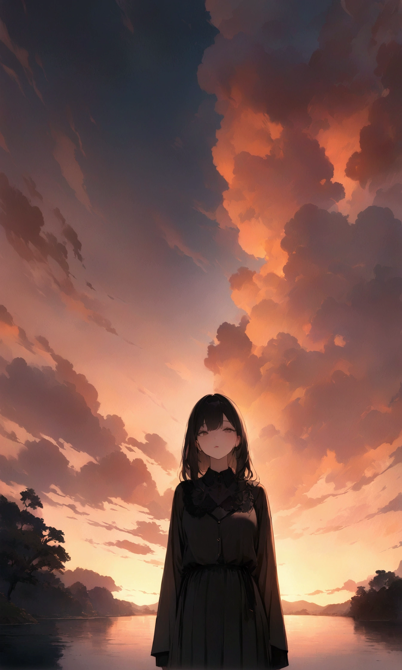 ((masterpiece, 最高quality, High resolution)), ((非常に精細なCG統合8kwallpaper)),  Cloudy sunset, The sun rising in the sky is strong, moody Sunset in the background, It's an orange-tinted sky outside, Sunset under cloudy sky, sky setting, Sunset in the background, dusk Sunset in the background, It&#39;s sunset, Sunset in the background, Background Sky, Background Sky, Dramatic Sky,quality\(8k,非常に精細なCGユニットのwallpaper, masterpiece,High resolution,top-quality,top-quality real texture skin,Surreal,Increase the resolution,RAW Photos,最高quality,Very detailed,wallpaper,Cinema Lighting,Ray-tracing,Golden Ratio\),(Long Shot),landscape,