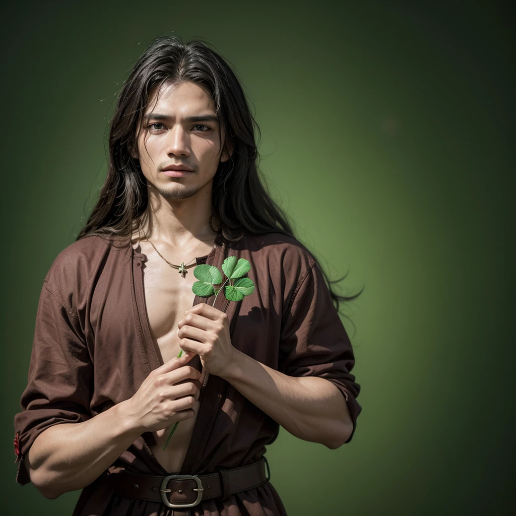 Image of San Judas Tadeo with a 4-leaf clover background