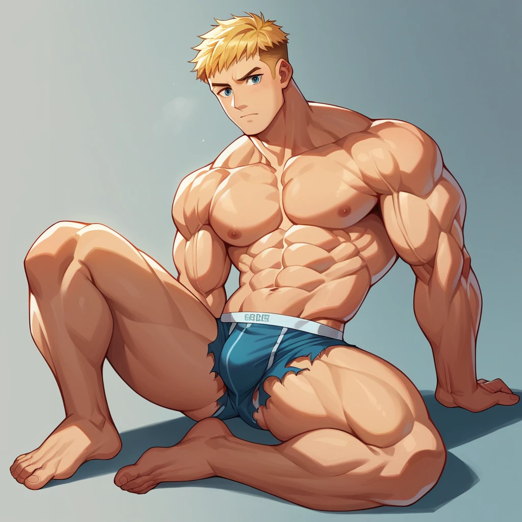 (masterpiece, best quality), Intricate detailing, 8K, artstation, side chest, son Gohan, Bodybuilder, 14 yonde hair, posing bis muscles in underwear, barefoot, Buff muscle Body,ripped muscle, bodybuilding contest