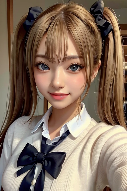 one girl, (((smile)))、uniform、Beautiful breasts、 Brown eyes, ((Twin tails)) blonde, girl, (Eye and facial details:1.0), break, (masterpiece, Highest quality, Very detailed, Detailed face, 8k)