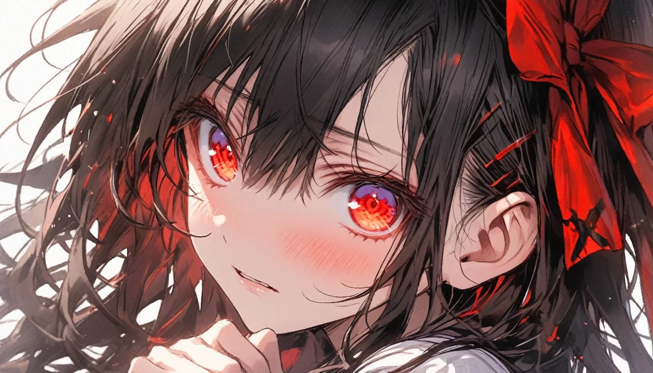 Shy Kaguya Shinomiya From Love is war, has a red shining eyes and black hair
