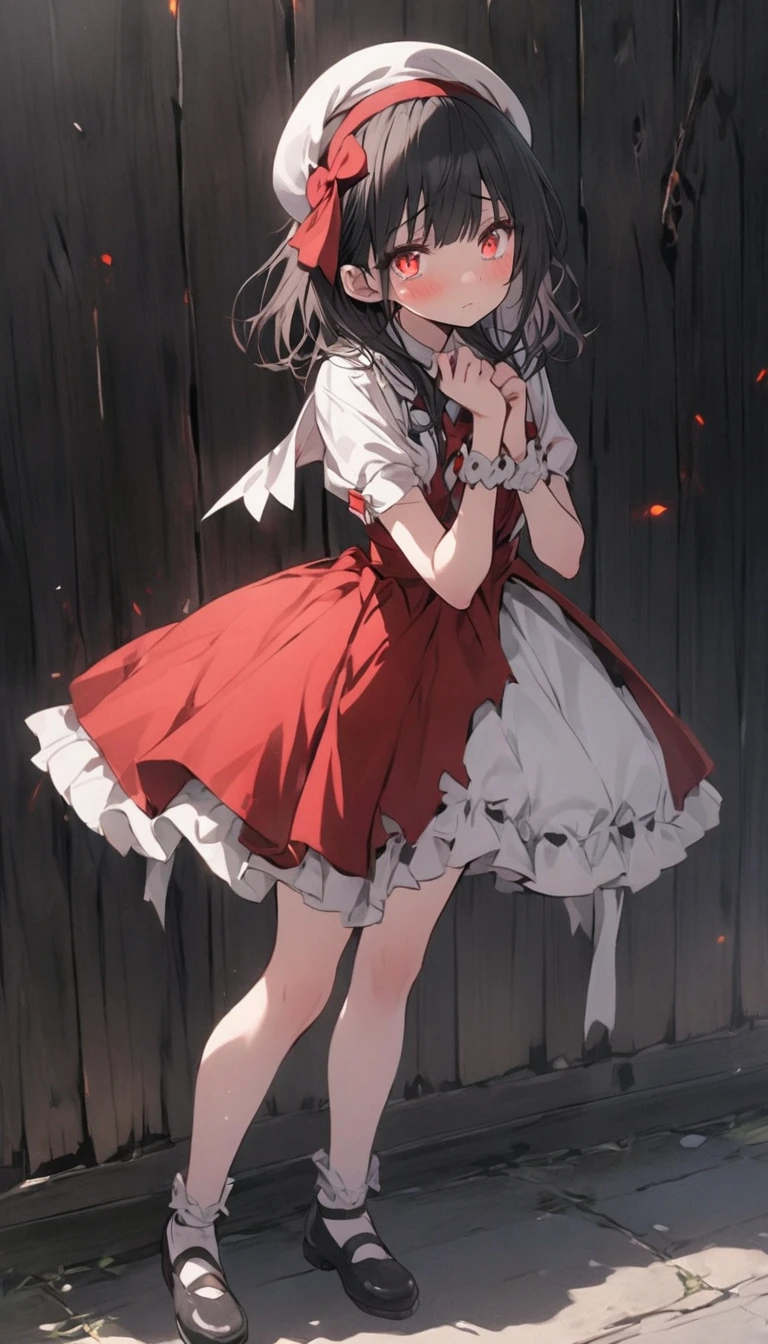 Shy Kaguya Shinomiya From Love is war, has a red shining eyes and black hair, full body