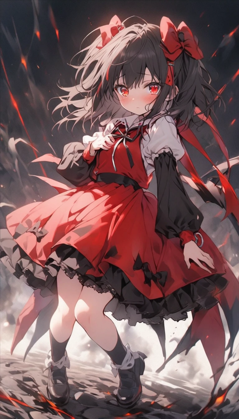 Shy Kaguya Shinomiya From Love is war, has a red shining eyes and black hair, full body