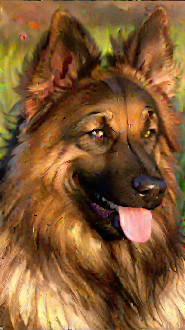 A cartoon illustration of an anthropomorphic Cheshire Dog with white fur and black hair, grinning big at the viewer. In the style of Marc Simonetti, in the style of Tove Jansson and in the Disney Pixar style.