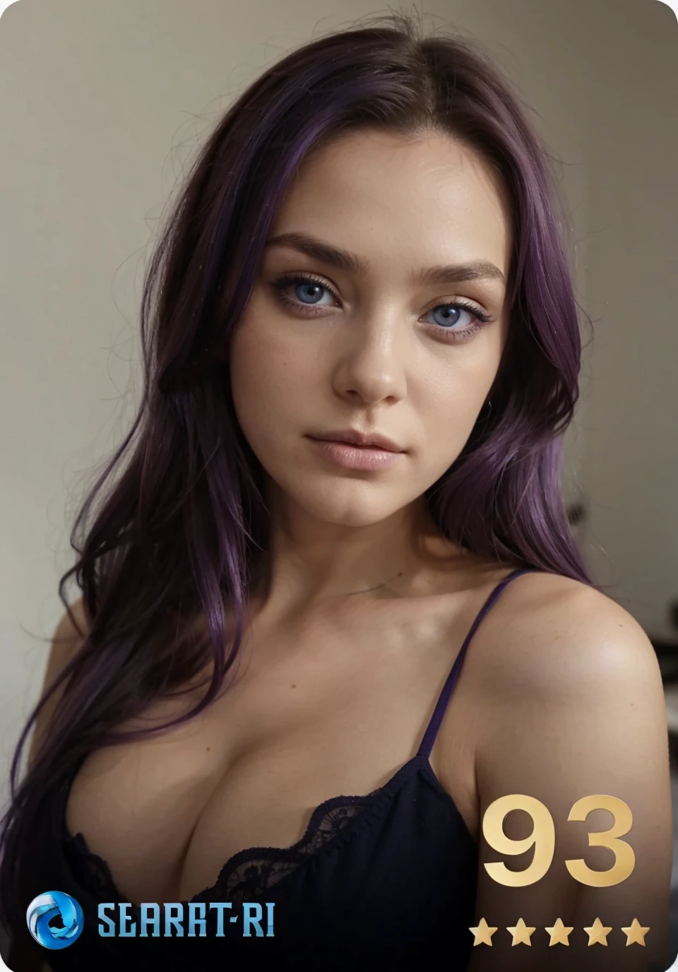 Ameliorer les Yeux bleus clairs, purple hair down to the roots
