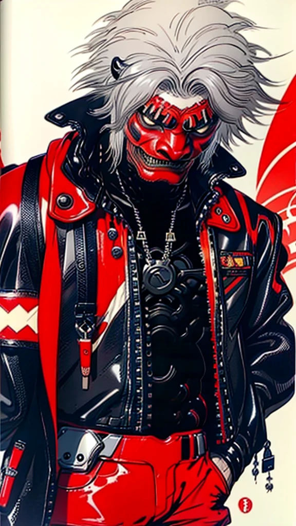 lion dance whole body cyber punk Japan Leather jacket Gray Hair AKIRA male Fantasy