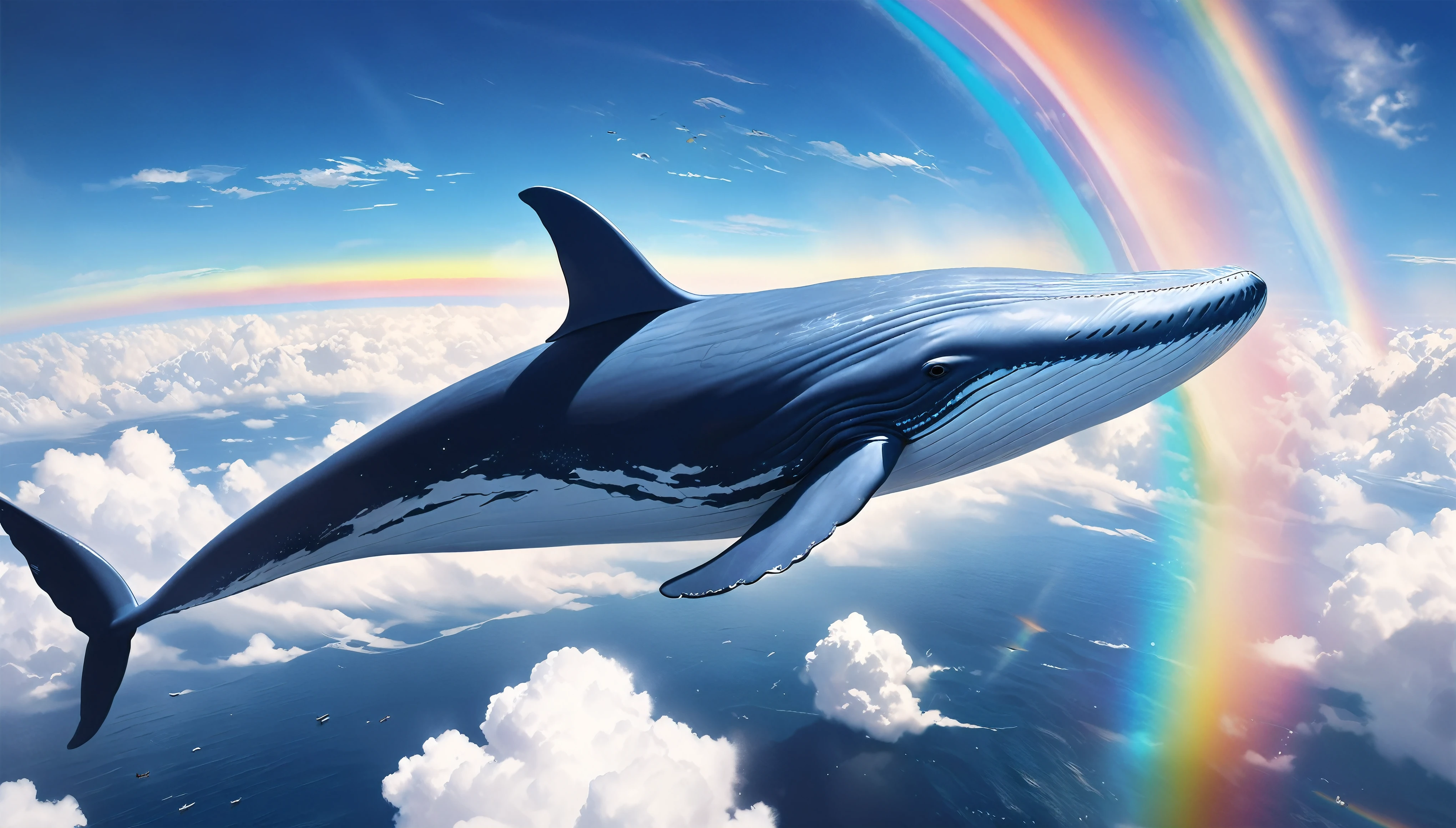 Blue whale flying in the sky, Aesthetic Moby Dick, dynamic, Splash-like clouds, BREAK Above the runway at the airport, (Realistic, Realistic photos:1.37, Photorealistic), 