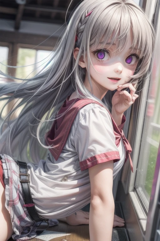 (Tabletop:1.0), (highest quality:1.4), (High resolution:1.2), From the side,Sharp contours, boyish, highest quality, masterpiece,Glasses,Voice of the Heart,20-year-old woman,yandere,Big Breasts,Chest to chest,Lying face down,Upper Body,Ecstasy,saliva,blush,Squint your eyes,Heterochromia iridis,Tuck up your clothes,lure