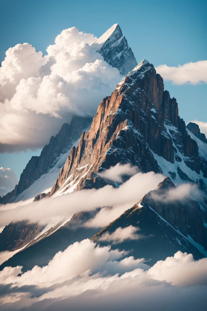 A mountain and many clouds 