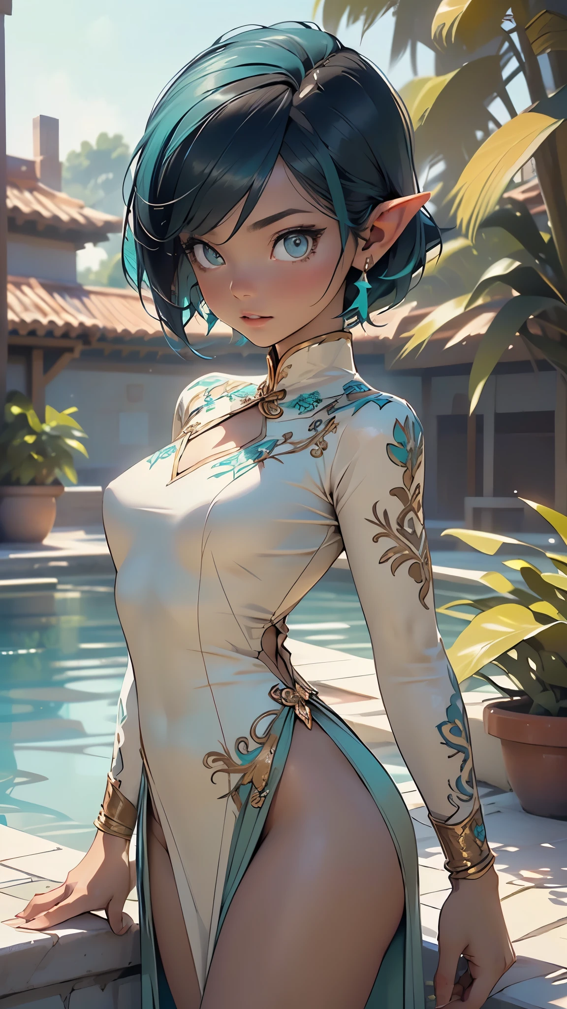 cute  elf,(((little ,tiny little body,little))),(((6 years old))),((anime elf  with extremely cute and beautiful aqua hair)), (((elf,elf ears))),

((lesbian,yuri)),(((flat chest))),((((aqua hair:1.35,undercut aqua hair,short hair,colored inner hair,ear breathing)))),(((aqua_eyes:1.3))),intricate eyes,beautiful detailed eyes,symmetrical eyes,big eyes:1.5,(((dark skin,dark_skin,lustrous skin:1.5,bright skin: 1.5,skin tanned,shiny skin,very shiny skin,shiny body,plastic glitter skin,exaggerated shiny skin,illuminated skin))),(,detailed body,(detailed face)),

cute,slutty,erotic,daring,(((nsfw))),

zettai ryouiki,revealing clothing,show skin,(((Sexy aqua arabian clothes, aqua arabian outfit, wearing a aqua sexy arabian clothes:1.3))),((wearing a arabian dress:1.3,arabian dress,elegant arabian dress)),(aqua clothes,semi-naked,with little aqua clothing),(((intricate outfit,intricate clothes,embroidered outfit,ornate outfit,embroidered clothes,ornate clothes))),

(dynamic pose:1.0),embarrassed,(centered,scale to fit dimensions,Rule of thirds),

((beautiful bath house made of arab marble and arab pillars, beautiful clear water in pool)),scenery:1.25,((intricate scenery)),((arab palace background)),extremely scenery,(sunset, golden hour),

(Glossy winter ornaments),highres,sharp focus,(ultra detailed,extremely detailed),(photorealistic artwork:1.37),(extremely detailed CG unity 8k wallpaper),(((vibrant colors,vibrant theme))),(intricate),(masterpiece),(best quality),artistic photography,(photography taken by sldr),(intricate background),perfect rendered face,perfect face details,realistic face,photo realistic,((intricate detail)),(((realism))),
