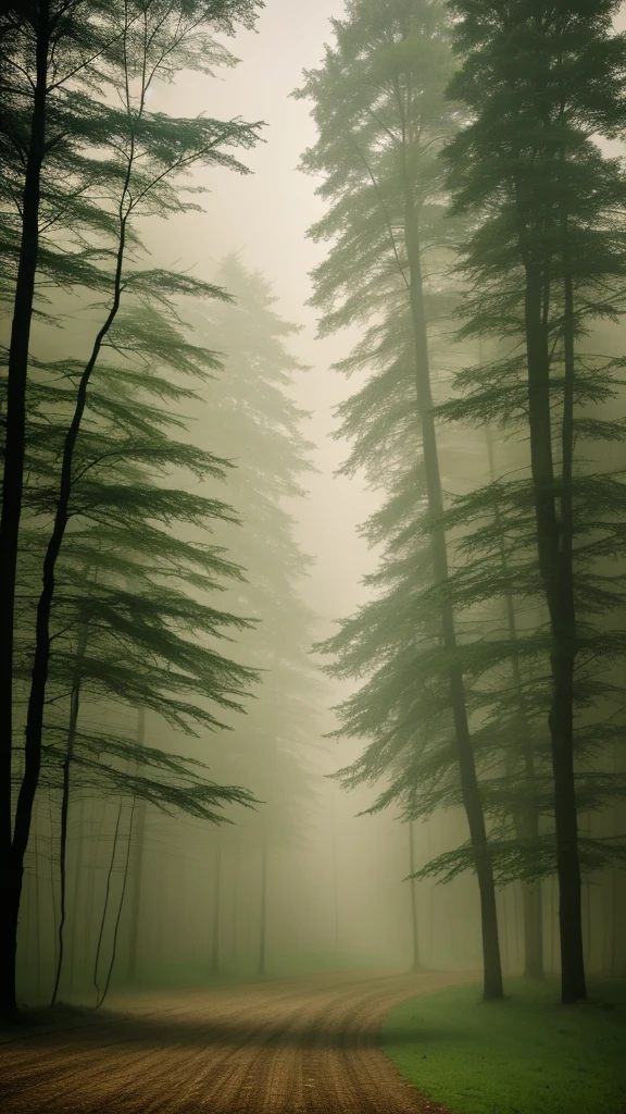In the forest shrouded in mystical morning mist、Light is a tree々A fantastic scene coming through the gap