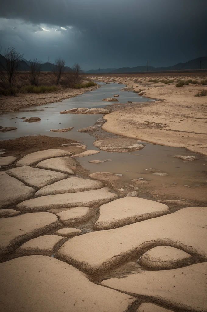 Rain on a riverbed