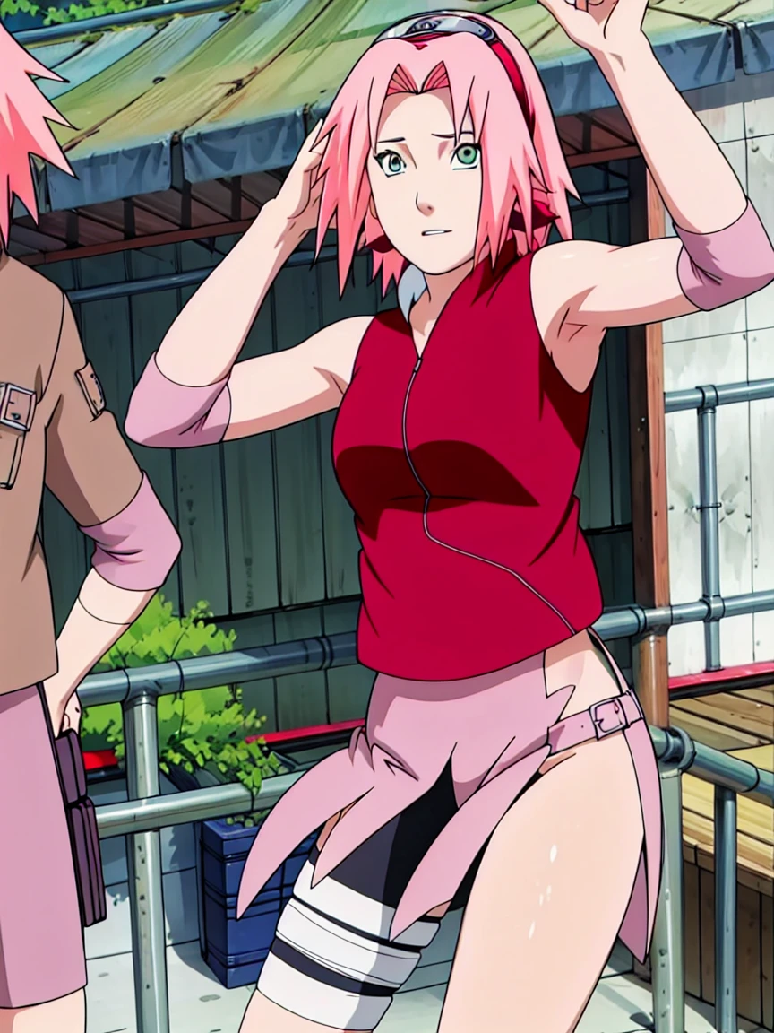 Sakura Haruno nude,wide hips,abdomen,sexy ,Show your armpits,Leg kick, Raise your legs high.,IPST, naked,Torn shirt,far corner,sleep, Behind the bed,open shirt,nipple,straight leg rip