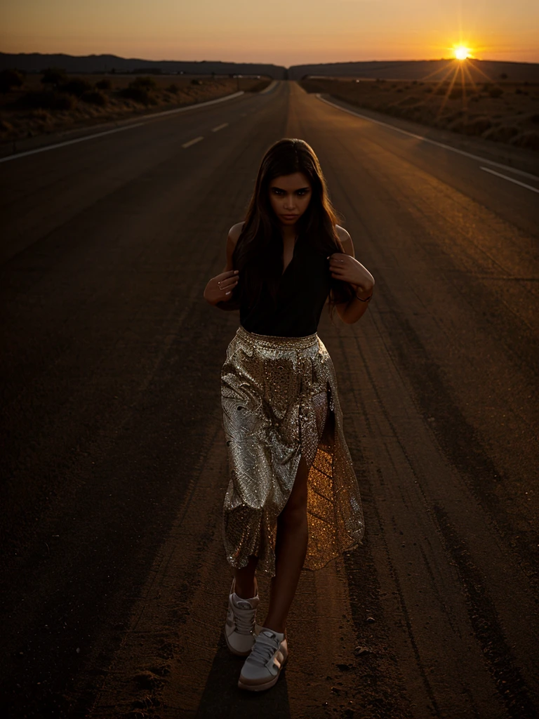 A girl stands against the backdrop of an expensive car and the setting sun, realism, photographic photography, quality