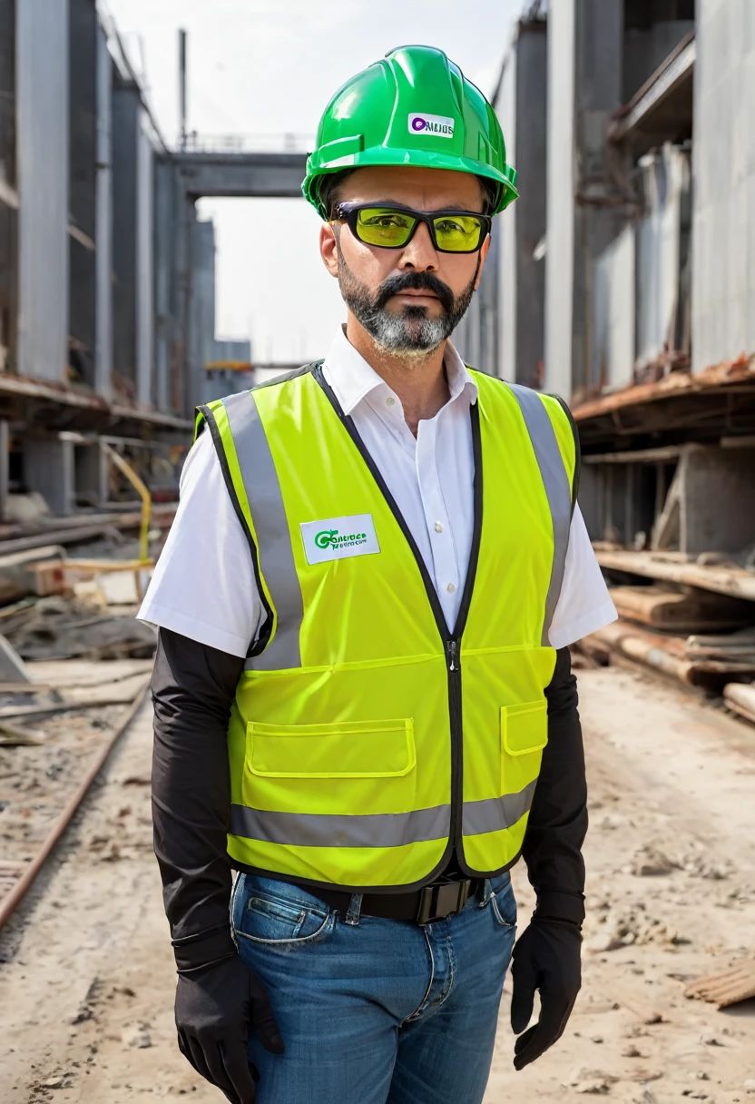 Cygnus olor with safety helmet and green inspector vest