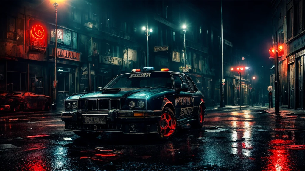 a gritty logo featuring a cracked detective badge with a bloodstained knife piercing through it, set against a backdrop of crime scene tape and police sirens, a gritty urban street at night with flashing blue and red lights, a tense and foreboding atmosphere filled with mystery and intrigue, Artwork, oil painting with heavy textures and dramatic lighting, --ar 1:1 --v 5