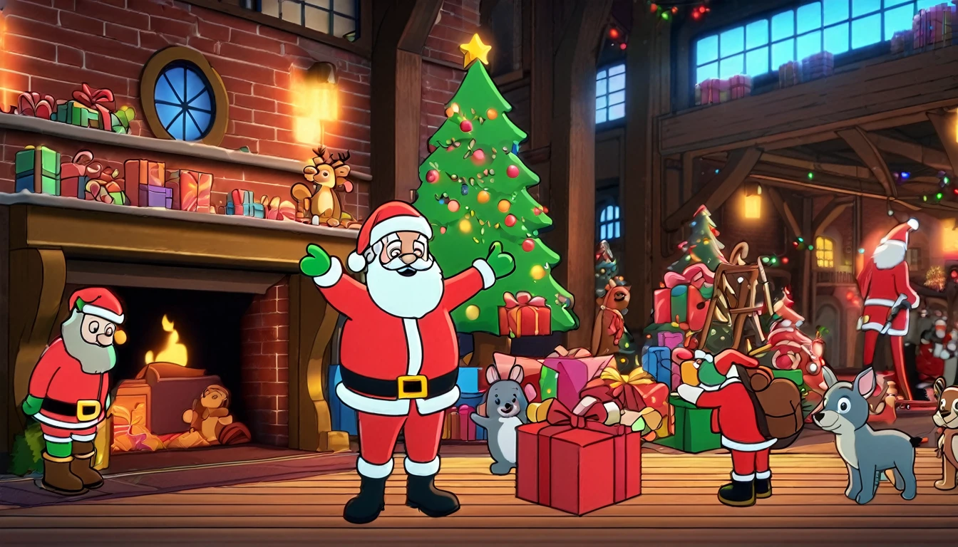 Christmas, Santa Claus, Toy factory, wide shot, no human, no animals, masterpiece,beautiful, 8k.