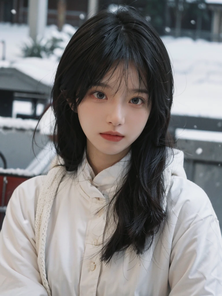 Best quality， 超高分辨率， white backgrounid，（realistically：1.4）， girl， A pair of eyes as clear as snow,Imperial sister，Black long straight， looking at viewert， close up ，