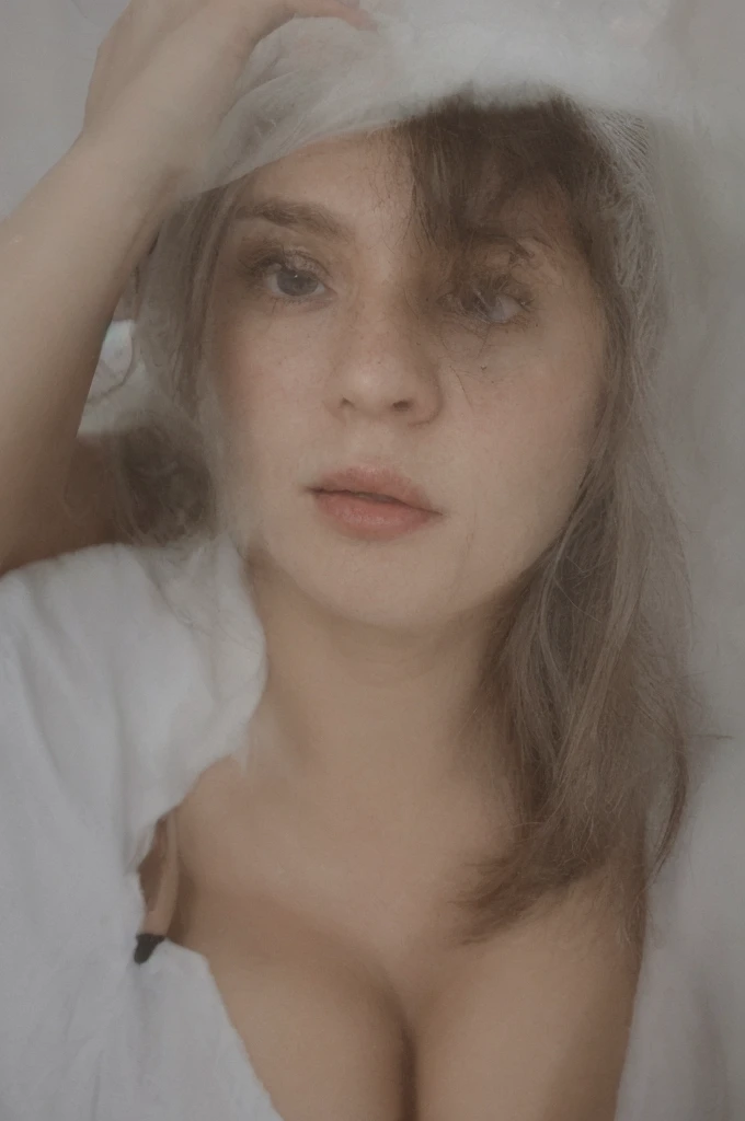 Babe, Chinese-Arabian, full-body shot, 27 year old, Wear Plain-White-Tees, busty, ultra detailed eye, (focus-look), black-brown hair, gorgeous hairstyle, ultra detailed face, ultra-detailed skin texture, White skin, fat:0.1