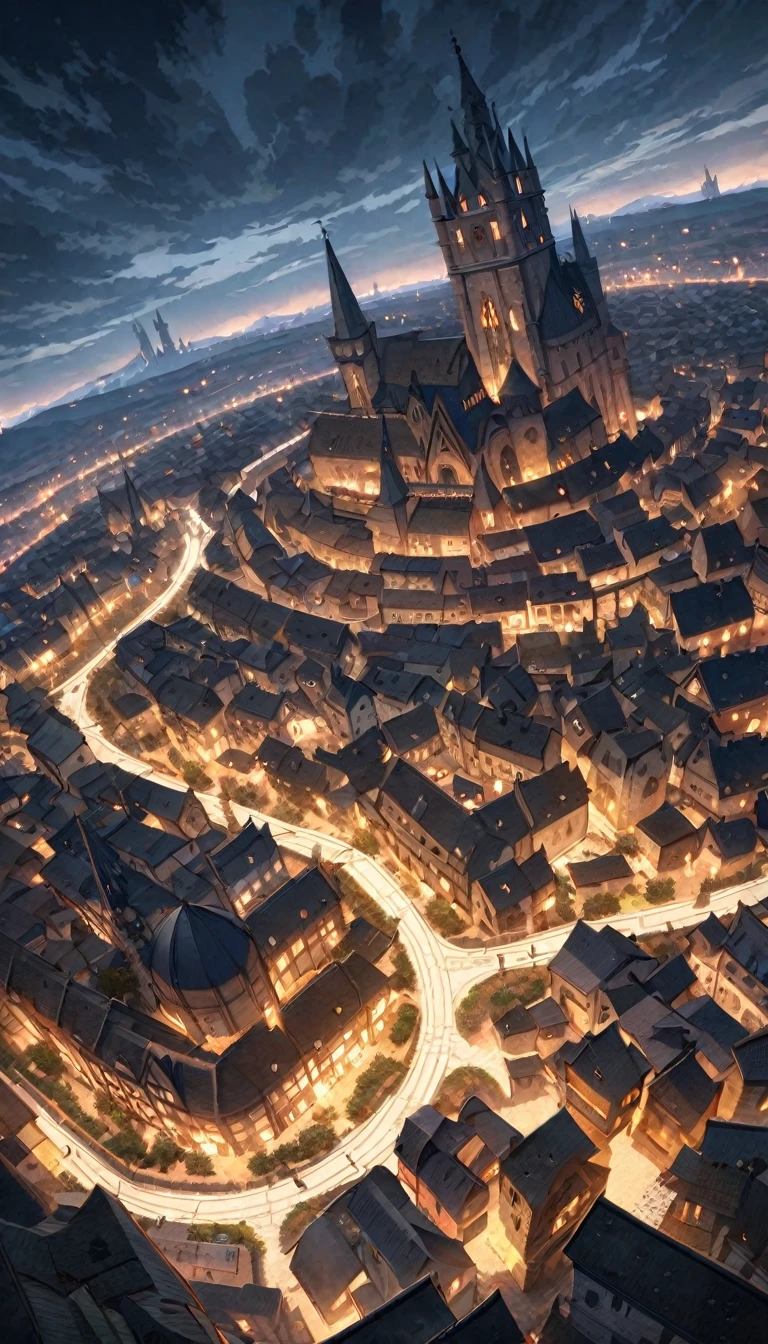 anime aestetics, anime scenery, unerground city, medieval city, shining celling, blue, grey and white colours, mystic city, gothic architecture, multy leveled city, elden ring, dark fantasy, dnd, beautiful scenery, nokron, dim light, white candles, wide shot, from above, atmospheric perspective, perspective, highres, best quality, 8k, super detail, masterpiece
