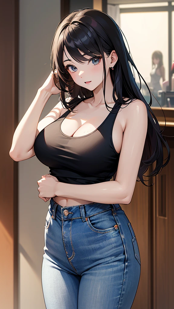 masterpiece, Highest quality, Three Girls、Hugging portraits、K-POP girl, Girl group,Tank top、jeans、 8k,High resolution, ( Light_Styler:1.2)(Rainbow:1.2),(Excellent rendering, Stand out in the same class), (Amazing details, Excellent lighting, Wide-angle), Big Breasts(0.6), Detailed Background、Ultra-detailed details、