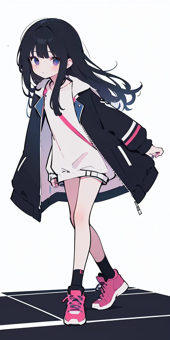 Highest quality, beautiful, detailed,
One girl, detailed background,
Highest quality, Flat Color, Limited edition palette, bold lines BREAK,

One girl, (Straight jacket) , Long Hair, cute,
View your viewers,Contemporary, BREAK,

whole body, Full Body Lesbian,White background