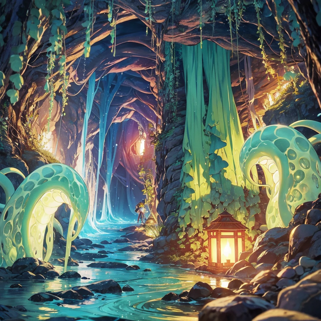 Tentacles、Tentaclesの魔物、Inside the cave、I'm damp、何本ものTentacles、Wavy、Feeling unwell、green、that'Slimy、At the mysterious lake、muddy lake、greenの湖、greenの水、Water Drop、constrained