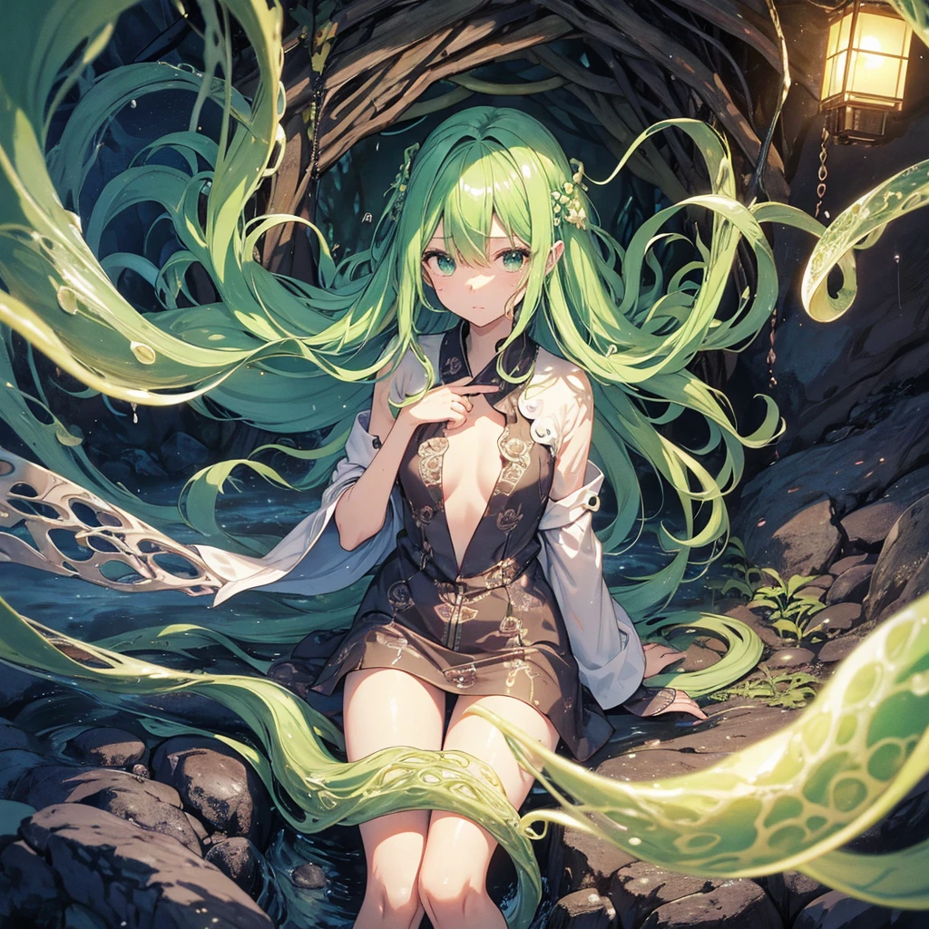 Tentacles、Tentaclesの魔物、Inside the cave、I'm damp、何本ものTentacles、Wavy、Feeling unwell、green、that&#39;Slimy、At the mysterious lake、muddy lake、greenの湖、greenの水、Water Drop、constrained