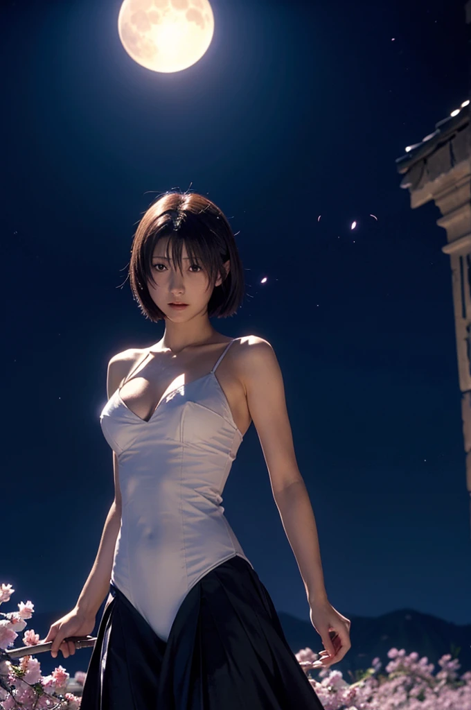 type-moon,Arcueid,, arcueid \(tsukihime\),moon, shining flowers, particles of light,side breasts,
