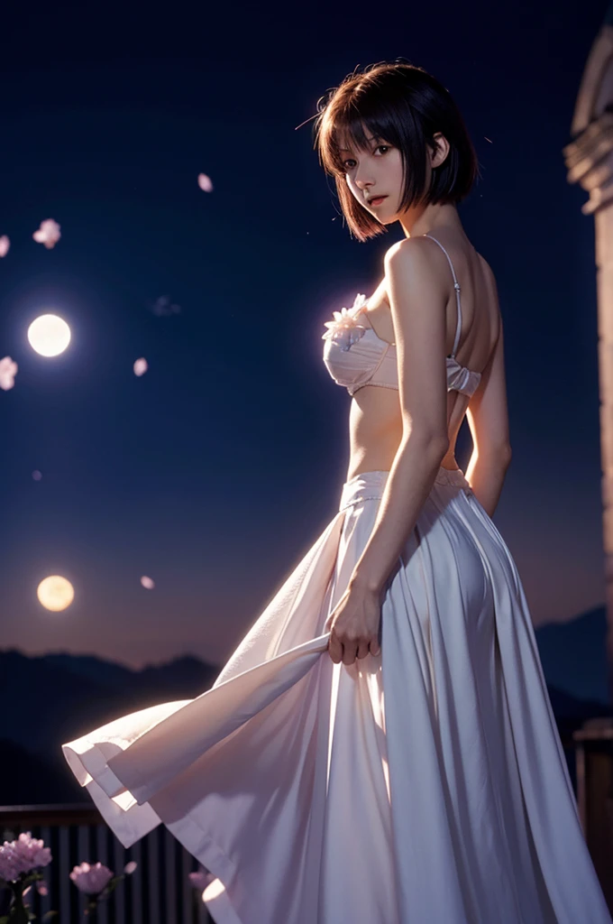 type-moon,Arcueid,, arcueid \(tsukihime\),moon, shining flowers, particles of light,side breasts,