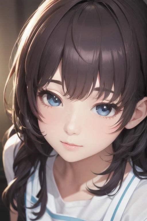 girl,Character design sheet,Beautiful attention to detail,Beautiful lip detail,Very detailed目と顔,Long eyelashes,Realistic,photoRealistic:1.37,Very detailed,Professional,Vibrant colors,Portraiture,Studio Lighting,Sharp focus,Physically Based Rendering,High resolution,超High resolution. blue eyes,Big eyes， Close ~ eyes，Long Hair，Curly hair、Black Hair，Red cheeks，Lower eyes，apron，White Shirt，pants，Simple shoes，Standing posture，model，Vision
