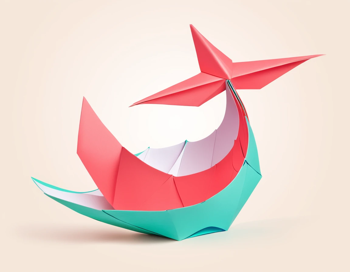 The scallop shell Whale in origami art style