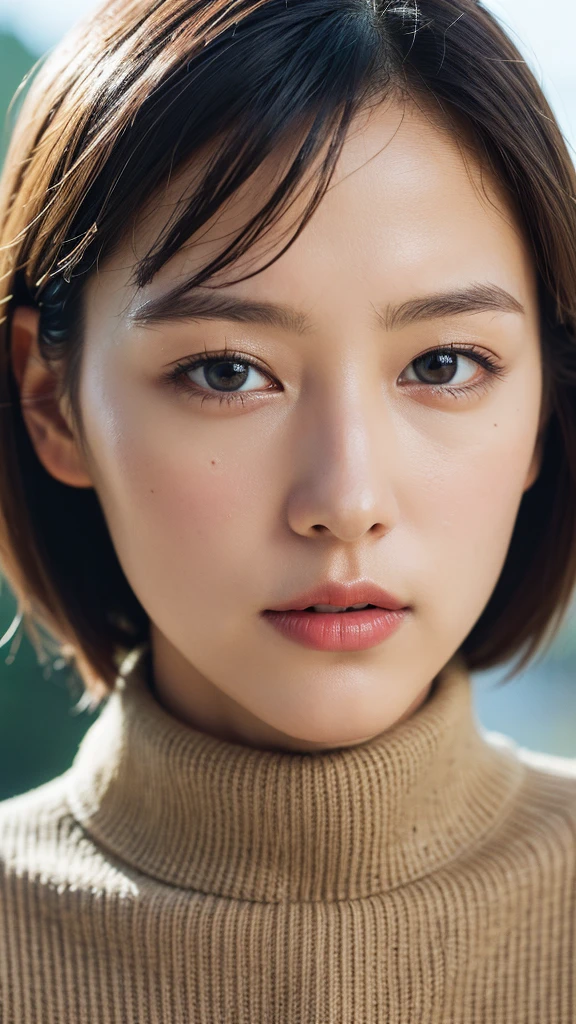 (masterpiece:1.3), (8k, photorealistic, RAW photo, best quality: 1.4), (1girl), beautiful face, (realistic face), (black hair, short hair:1.3), beautiful hairstyle, realistic eyes, beautiful detailed eyes, (realistic skin), beautiful skin, (sweater), absurdres, attractive, ultra high res, ultra realistic, highly detailed, golden ratio