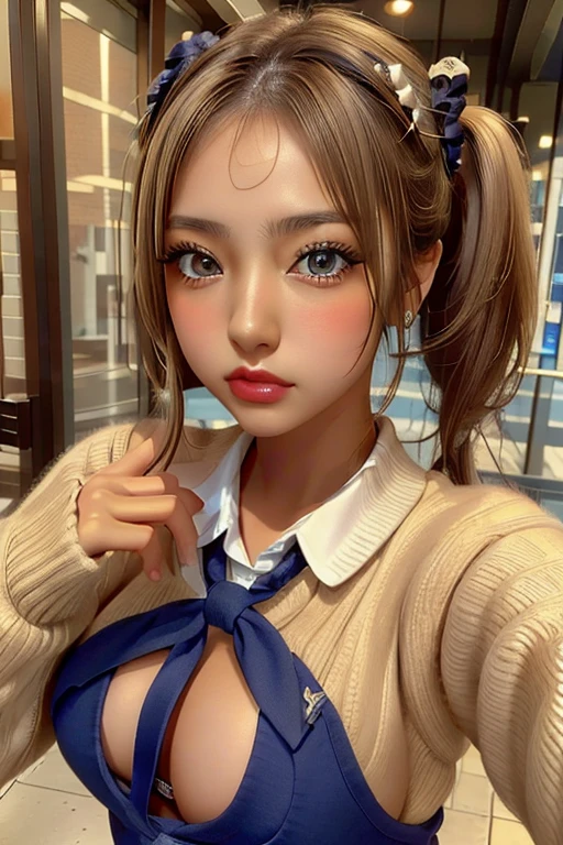 one girl, uniform、Beautiful breasts、 Brown eyes, ((Twin tails)) blonde, girl, (Eye and facial details:1.0), break, (masterpiece, Highest quality, Very detailed, Detailed face, 8k)、Outdoor
