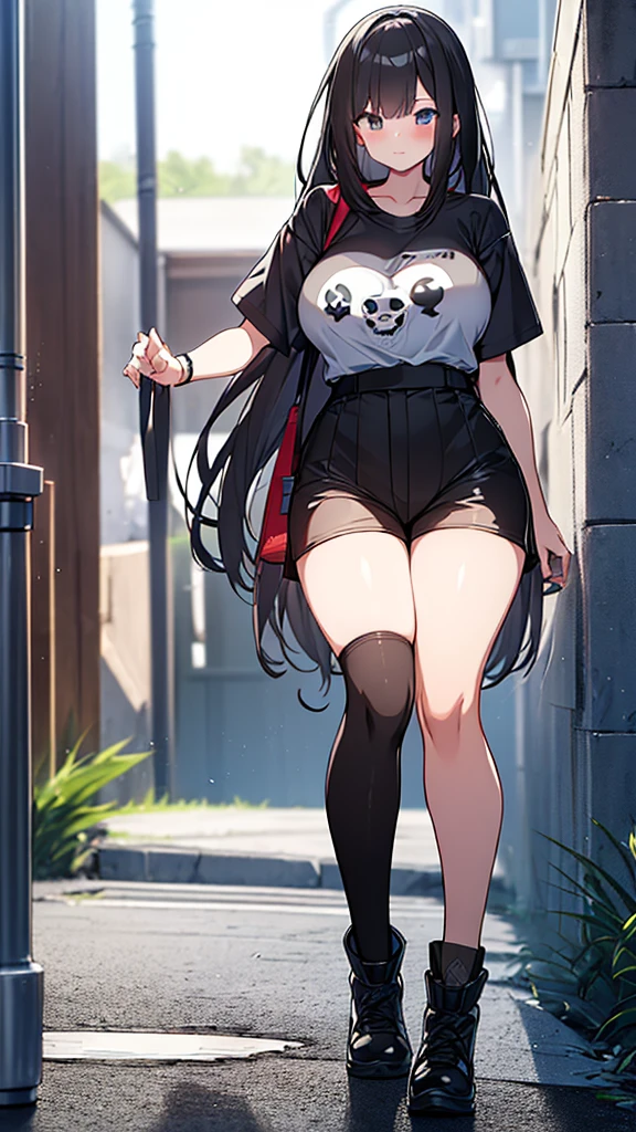 (best image quality, best girl), (one girl), ((girl in a ponytail wearing a red ribbon hair ornament)), red ribbon hair ornament, (hair color dark brown), matching bangs, ahoge, vermilion around the eyes, ((black eyes)), ((drooping eyes)), parted lips, expressionless, confident, satisfaction, intimacy, looking at the camera, (((big breasts)), full body, raincoat, crystal clear, rain, bare feet